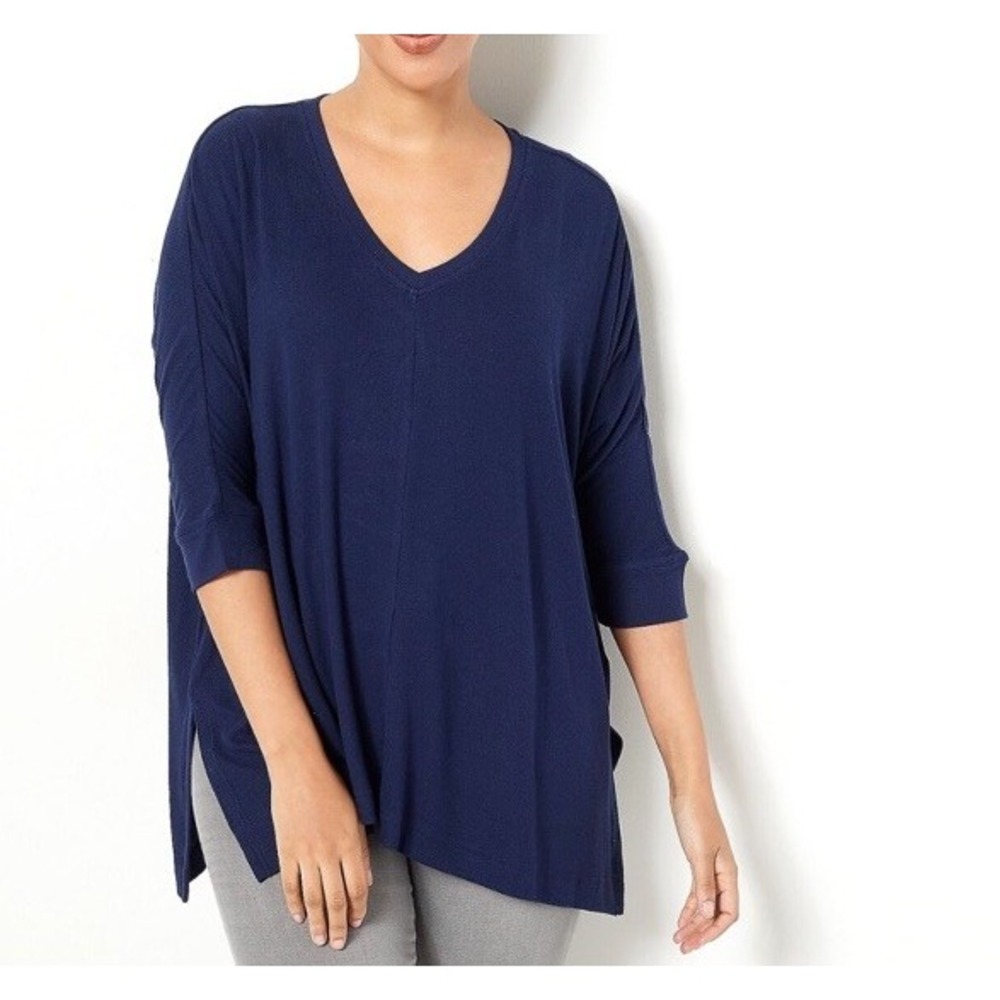 ✨Laurie Felt Fuse Modal Knit Blue Pullover Top Sweater Plus Size V-Neck 2X/3X